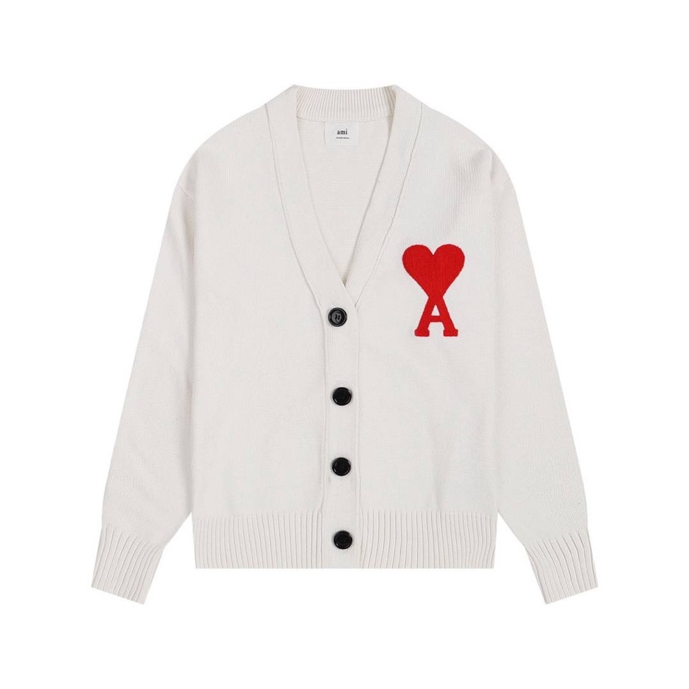 Ami Cream Cardigan with Bold Red Heart